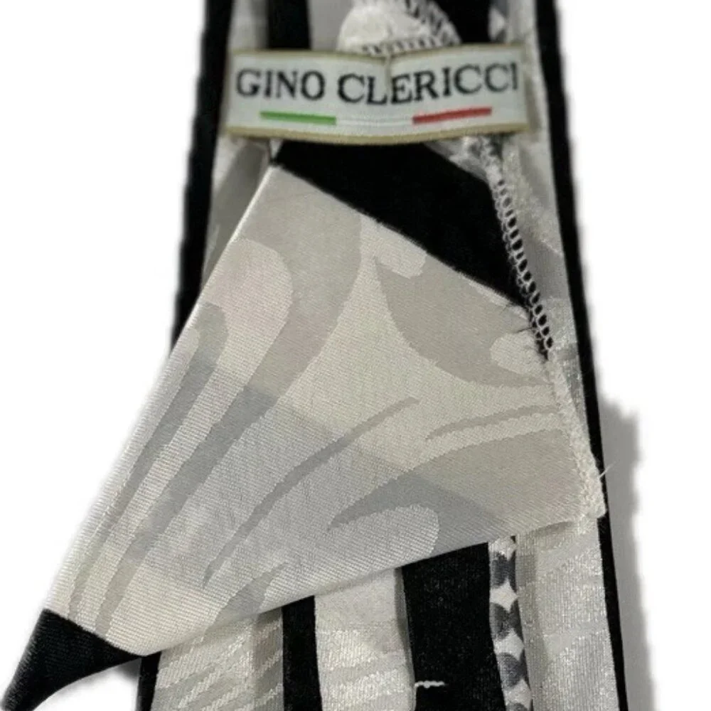 Gino Clericci Boy's Clip-on Tie Hanky Black Cream Charcoal Grey Polyester 10